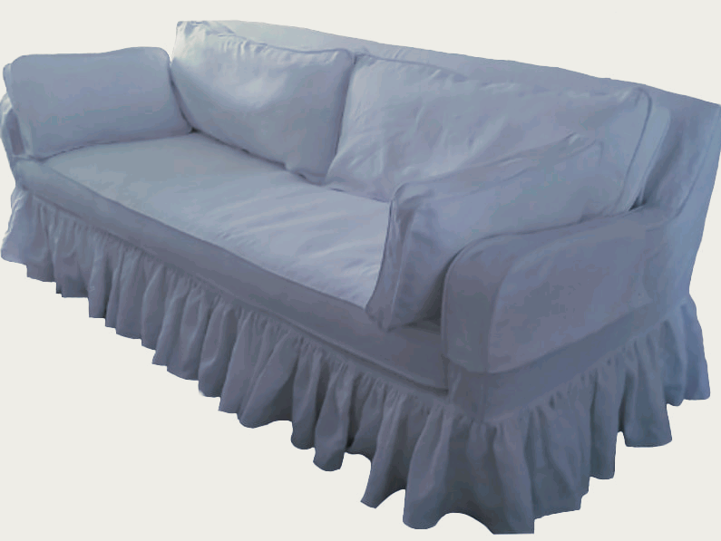 pure linen and luxury, fabric.com with ruffled slipcover by slipcover nola